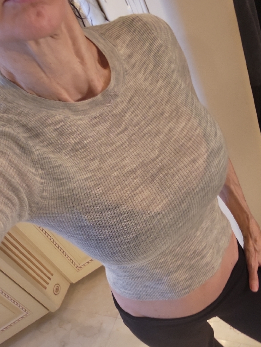 Vince 1/2-Sleeve Knit Lightweight Semi-sheer Gray Heathered Top, XS - Picture 9 of 15